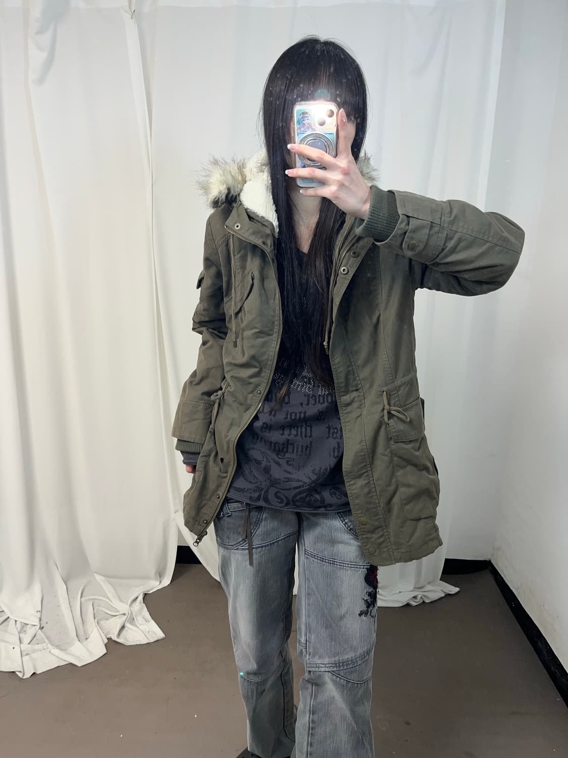 00‘s 카키 울프죠 야상 점퍼 (하자 확인 필수) 상품이미지4