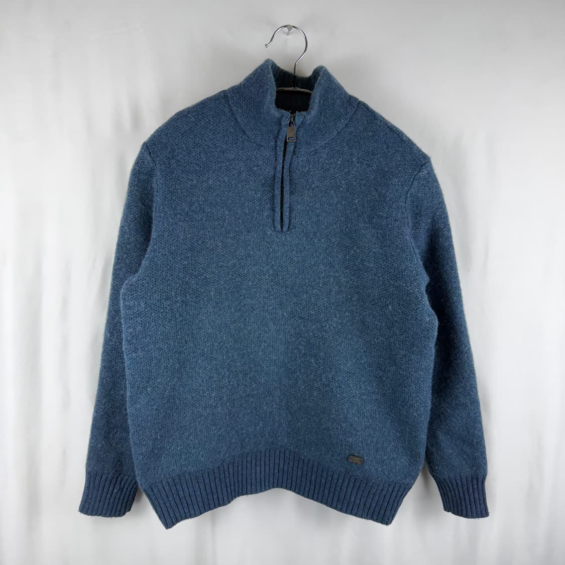 100) 핸리코튼 우먼스 하프집 울 니트 블루 상품이미지2