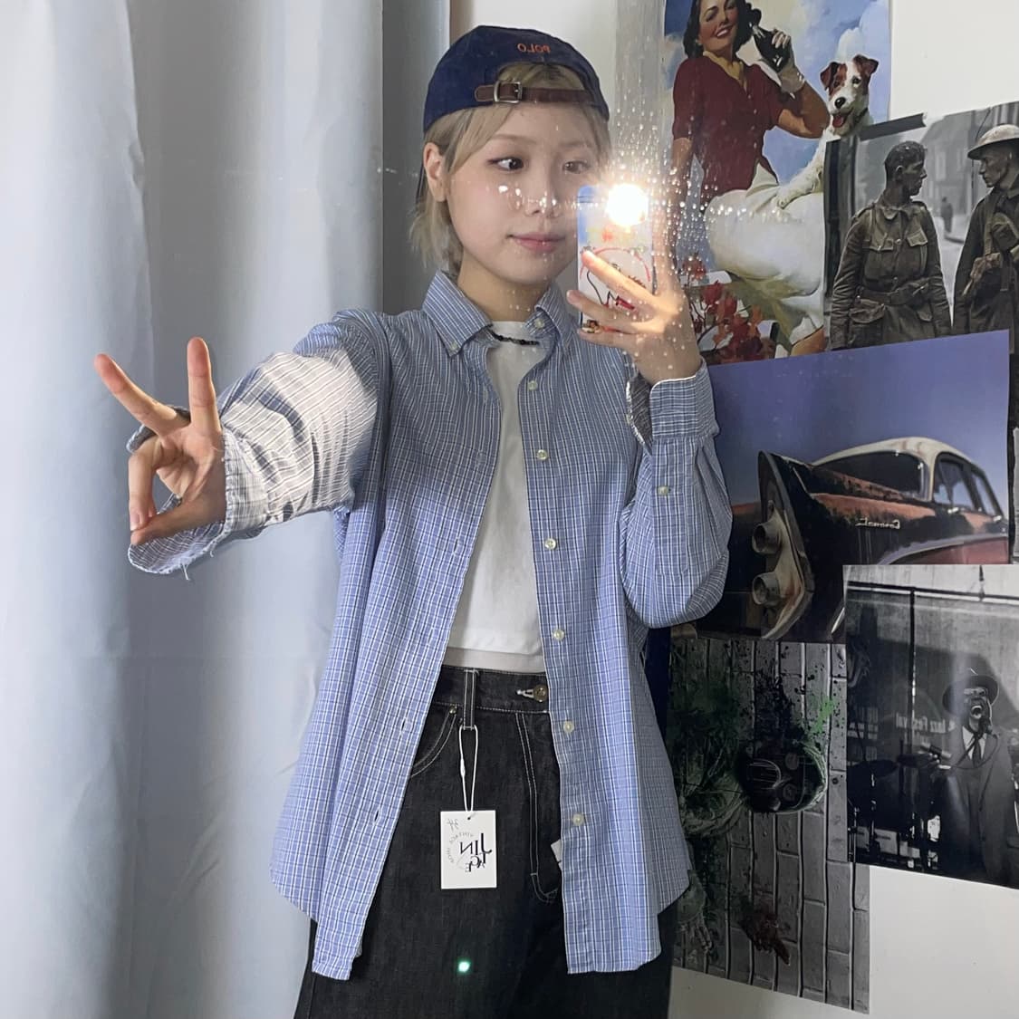 랄프로렌 블루 체크무늬 셔츠 L 상품이미지2