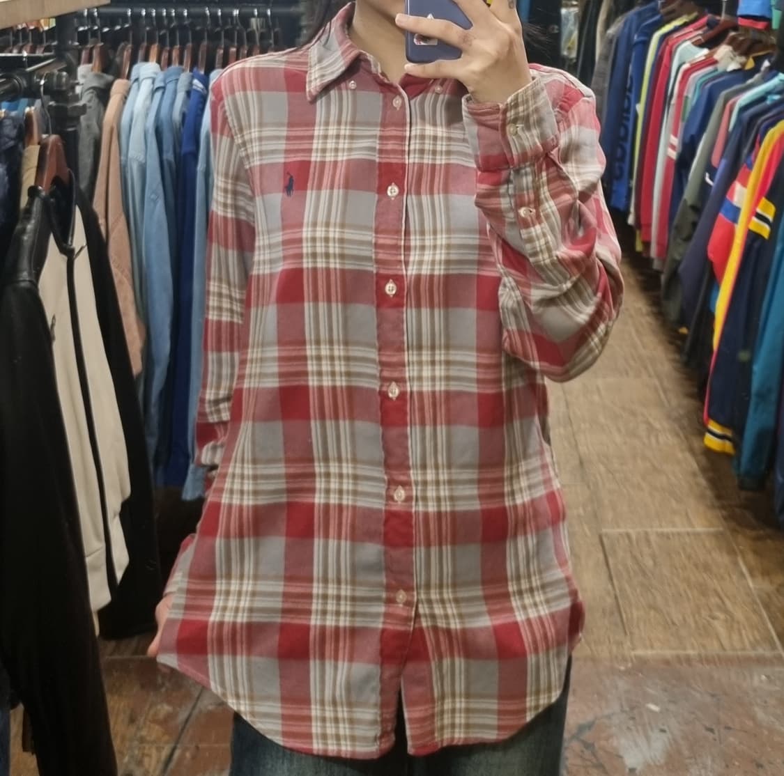 [Hi] 폴로 긴팔 체크 셔츠 레드 상품이미지3