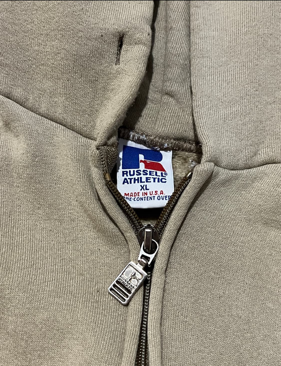 90s USA 러셀 빈티지 후드집업 탄 XL 상품이미지4