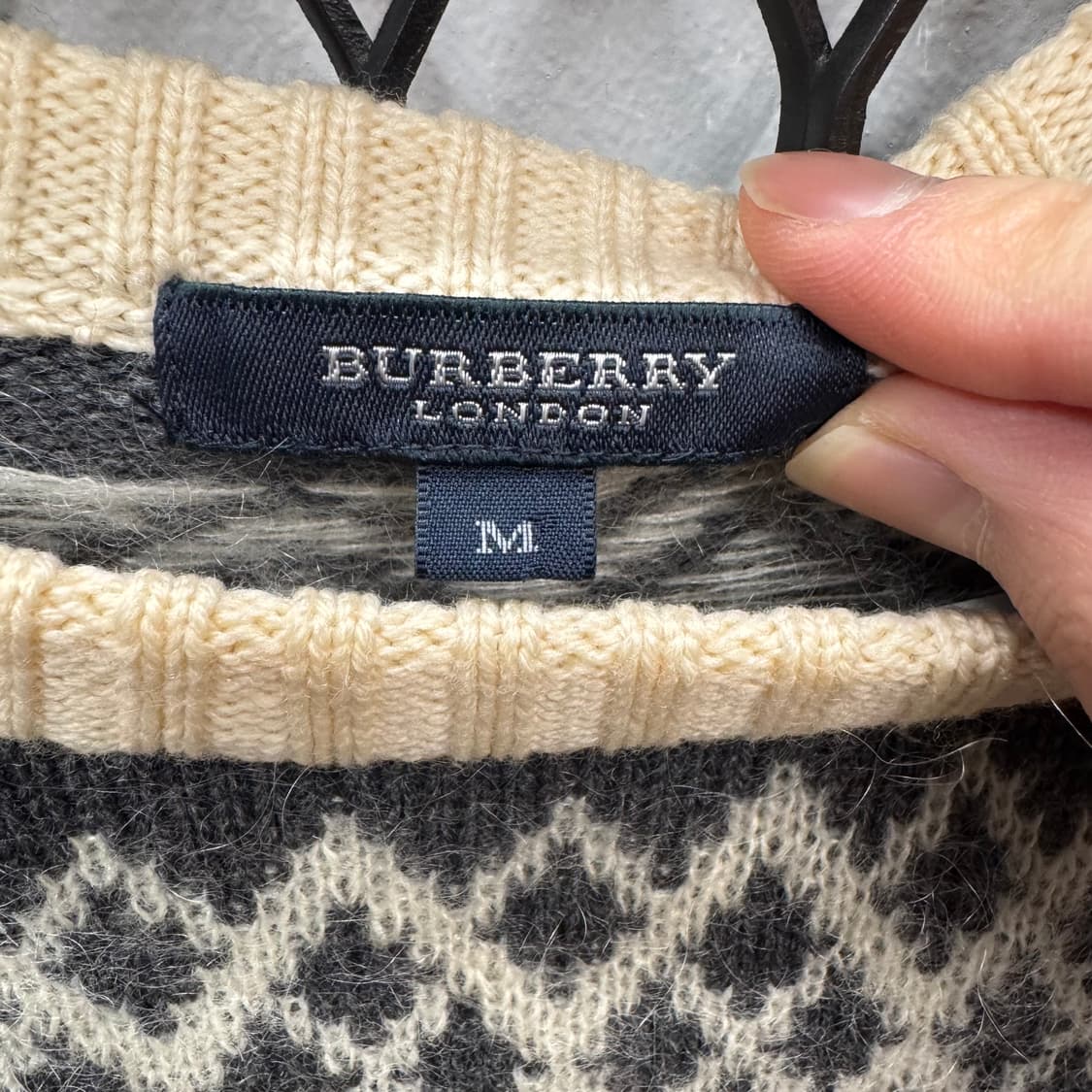 00s 버버리 노르딕 울니트 컬러블록 아이보리 그레이 배색 상품이미지5