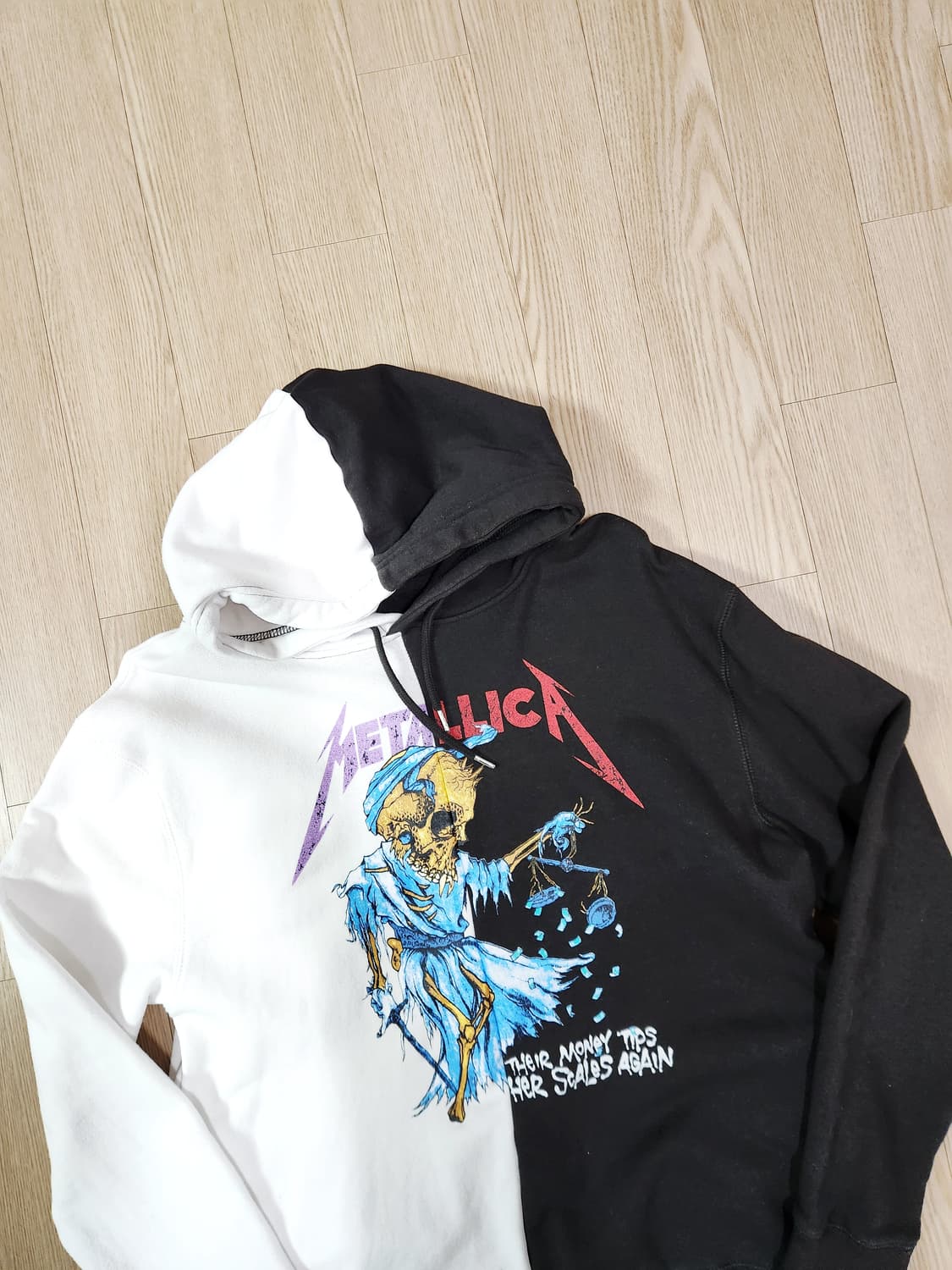 메탈리카 블랙 화이트 프린트 후드 티셔츠 상품이미지2