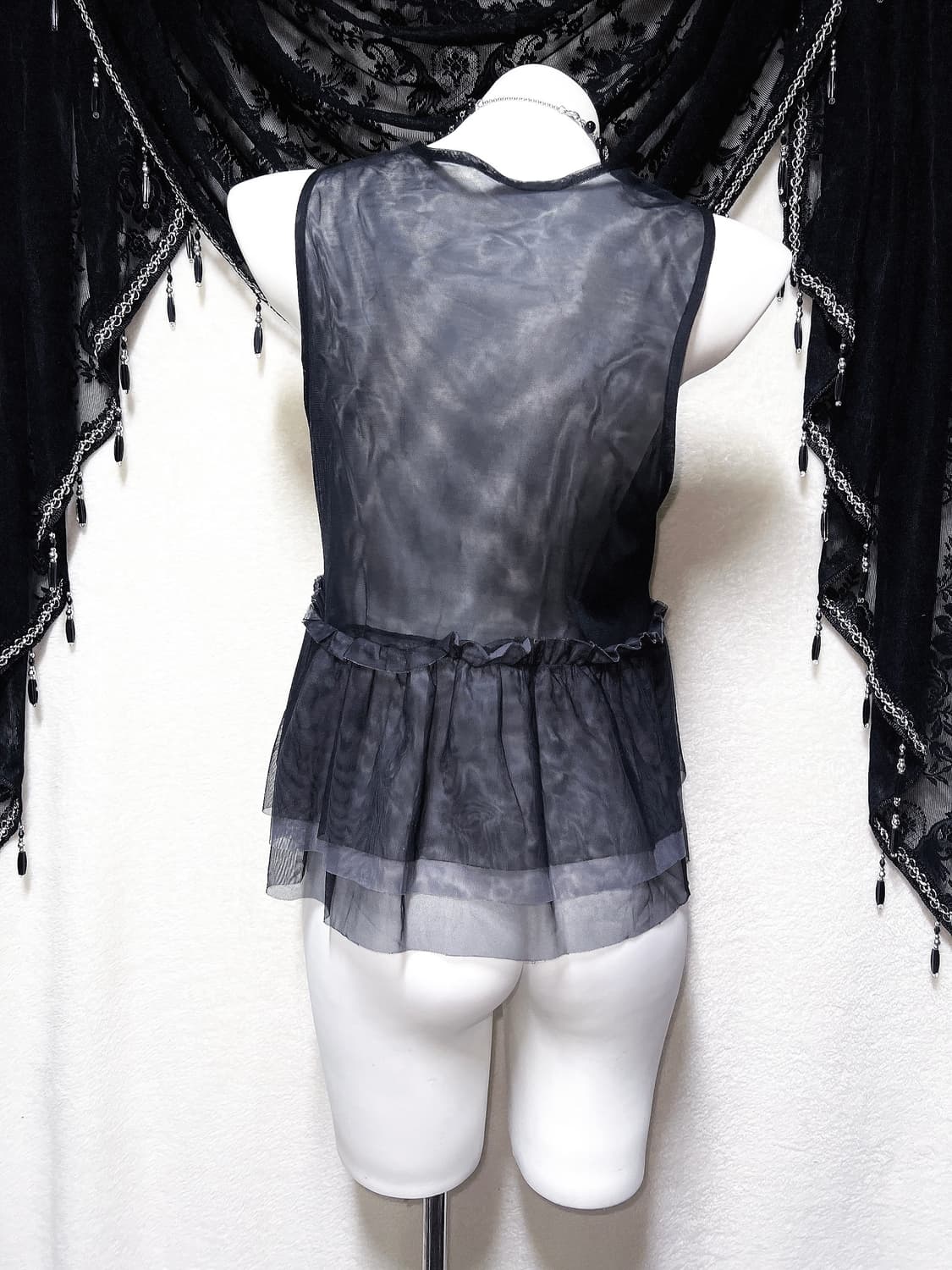 로맨틱고딕 오리엔탈 고스펑크 다크페어리 블랙시스루 프릴 조끼 베스트 상품이미지5