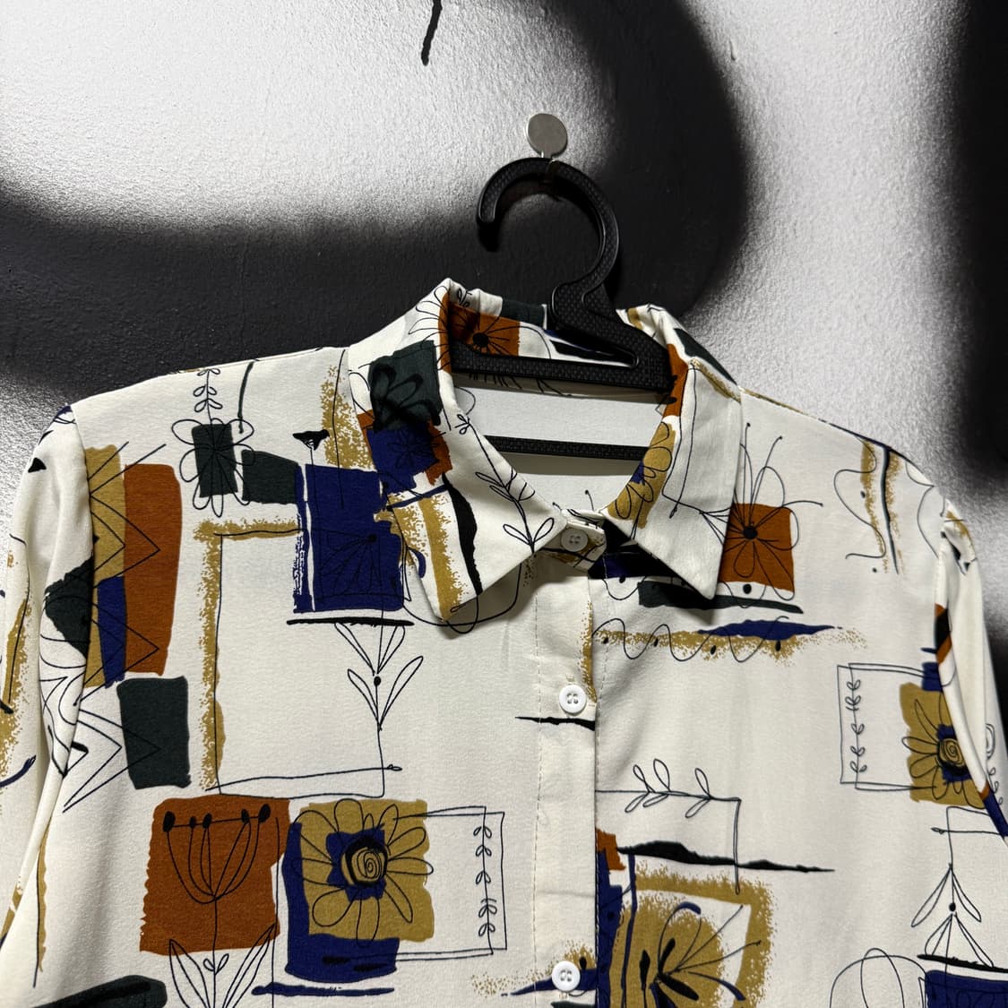 VTG 빈티지 화이트 패턴 블록 긴팔 셔츠 상품이미지3