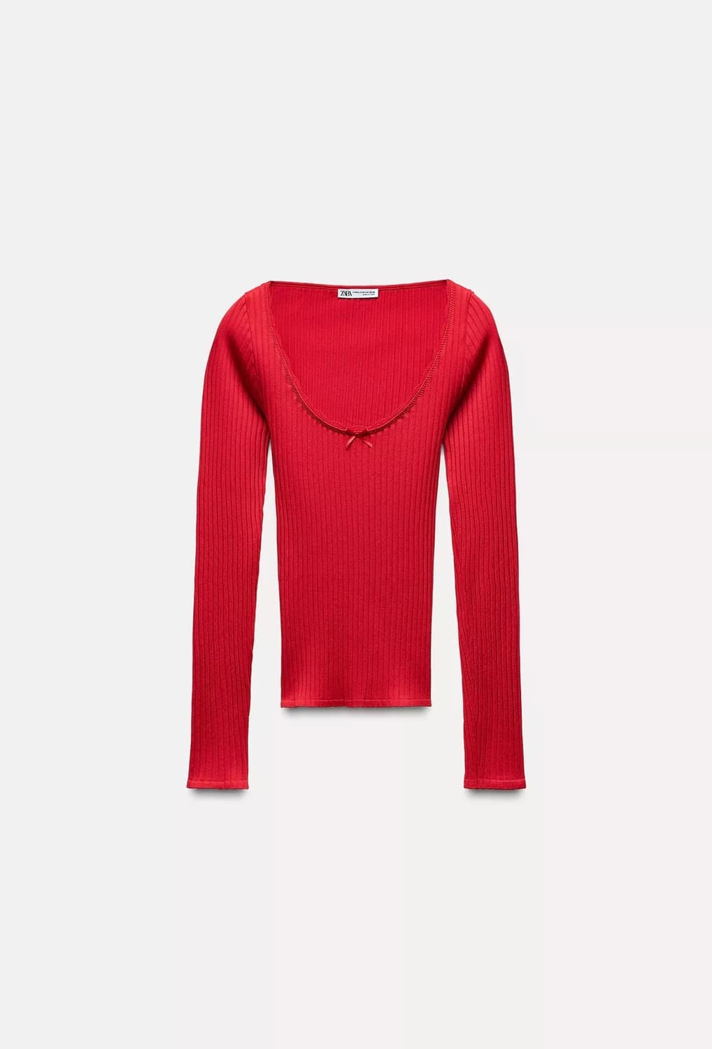 [세일단돈3500원!] 자라(ZARA) 레드 골지 라운드넥 티셔츠 상품이미지1
