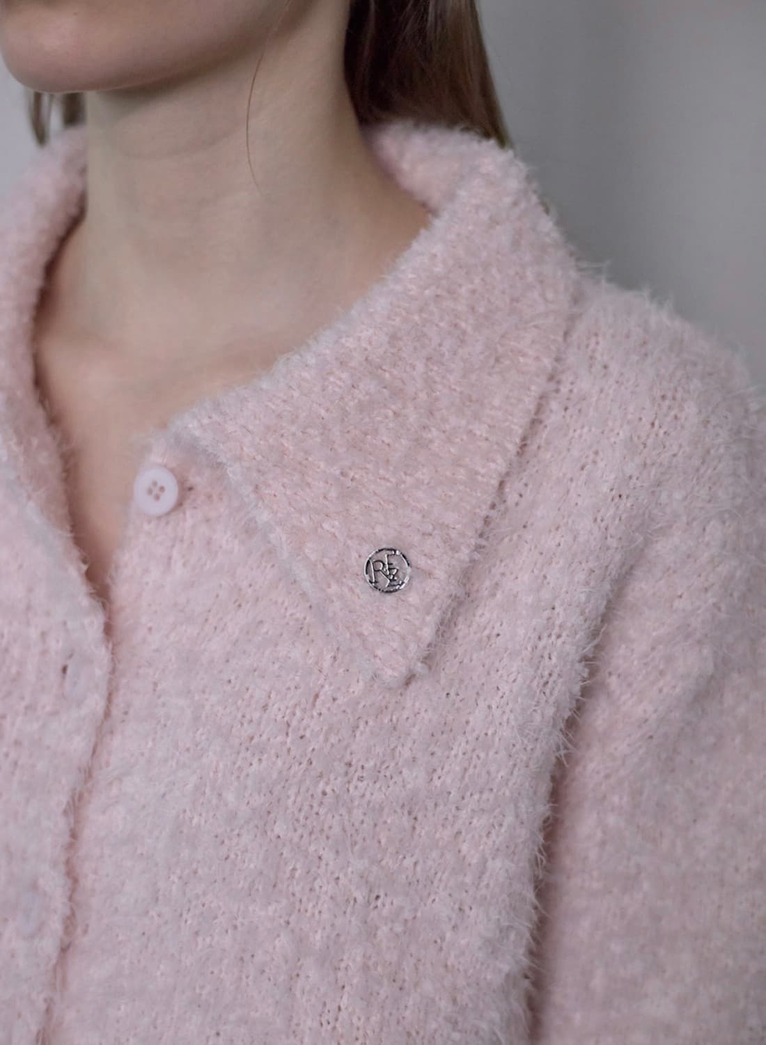 hairy collar knit cardigan(pink) 상품이미지3