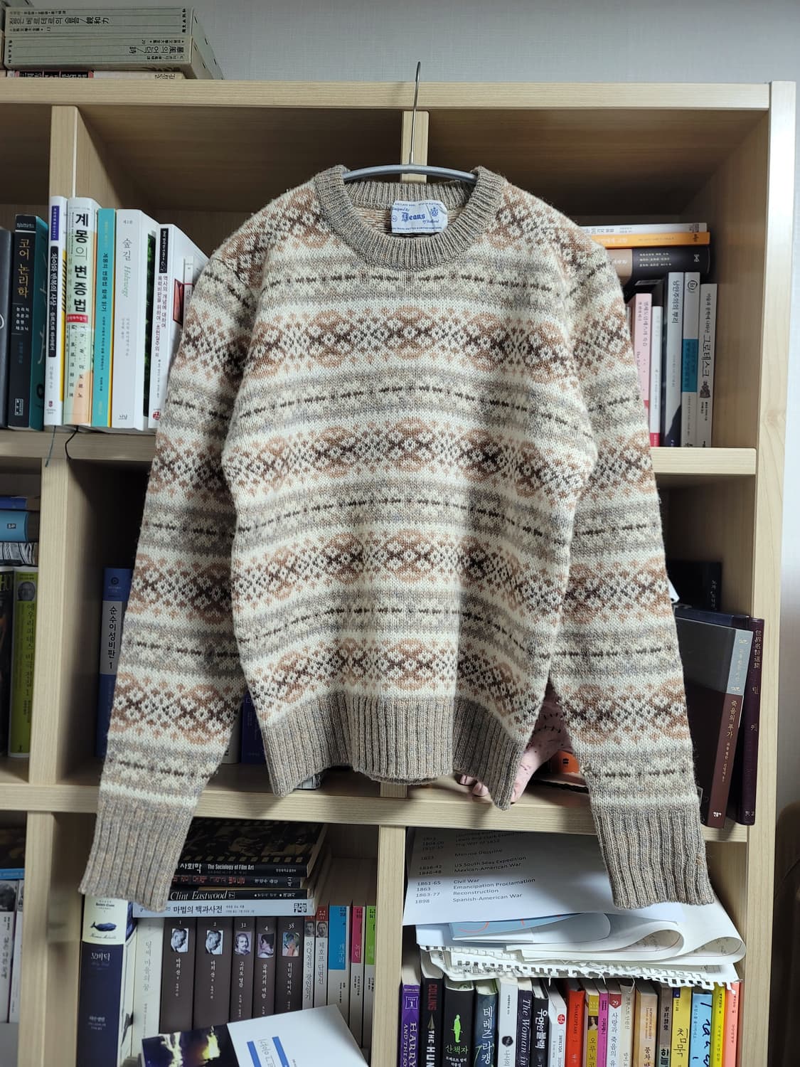 빈티지 스코틀랜드 페어아일 울 니트 베이지 브라운 라벤더 상품이미지1
