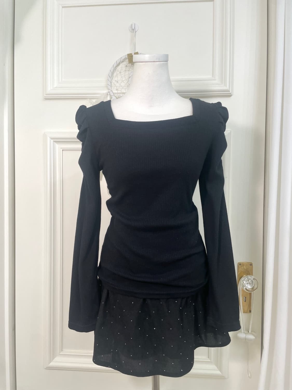 black puff sleeve back bow princess top 상품이미지1