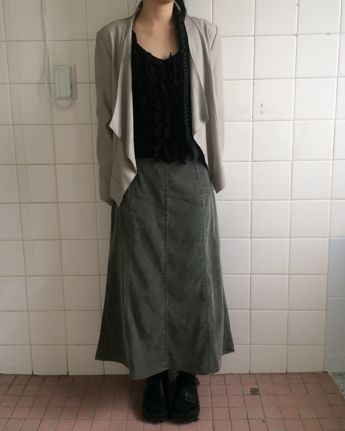 Drape point leather open jacket 상품이미지8
