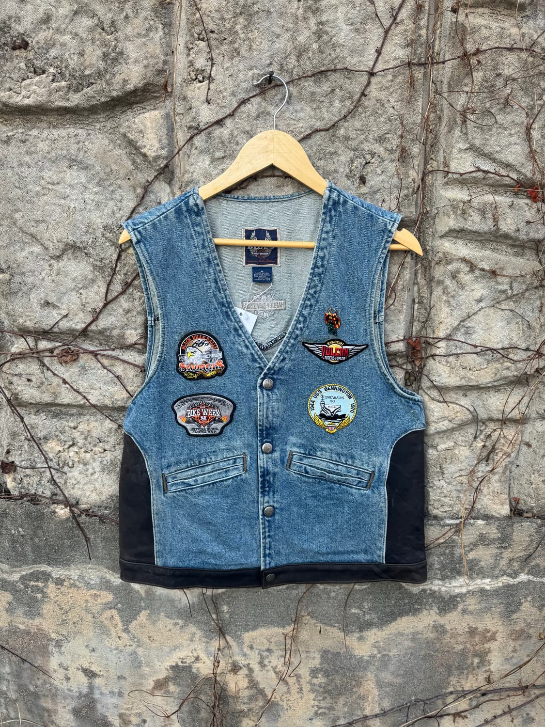 90s 할리데이비슨 빈티지 패치 커스텀 데님 가죽 레더 베스트 조끼 상품이미지1