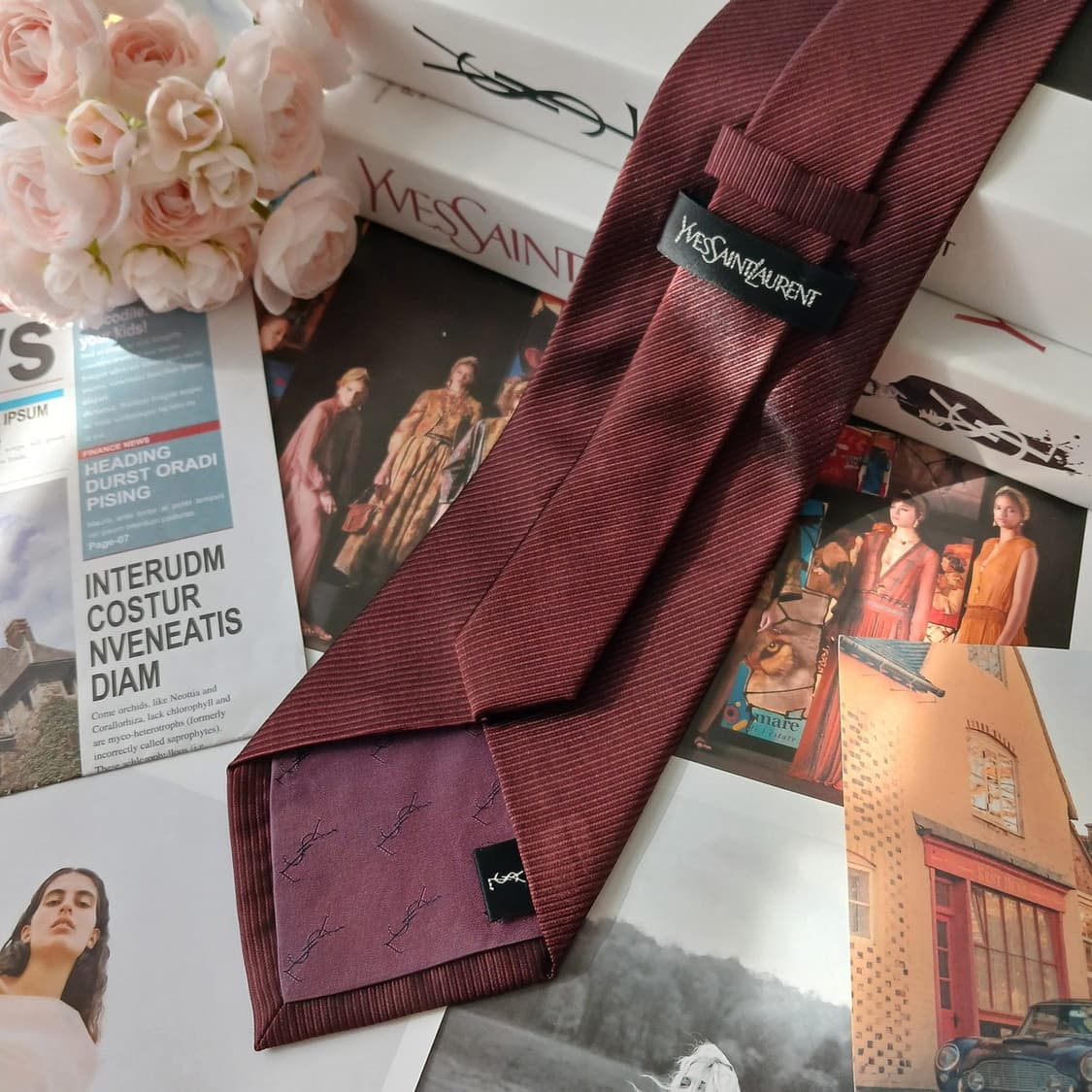입생로랑 실크 버건디 스트라이프 넥타이 10.1cm A+등급 A18999 상품이미지4