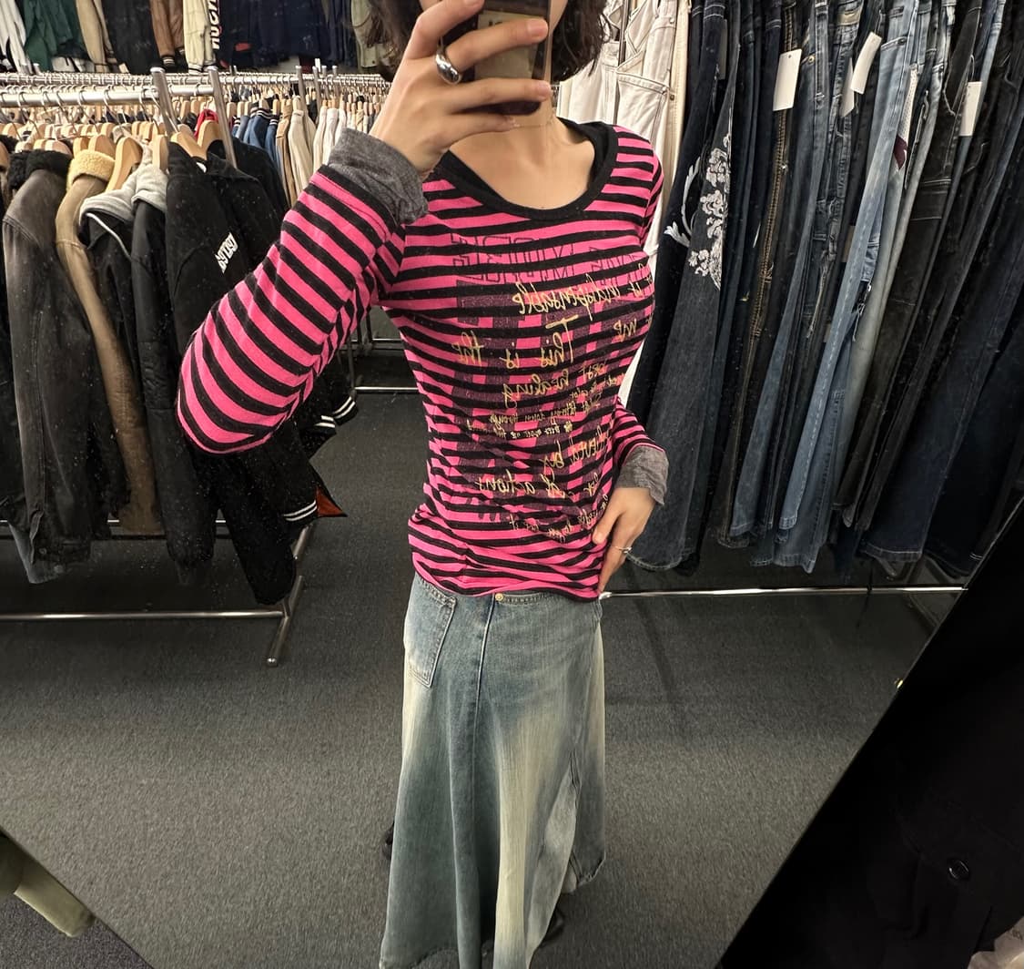 M)Japanese vintage 여성 펑크 스트라이프 롱슬리브 상품이미지1