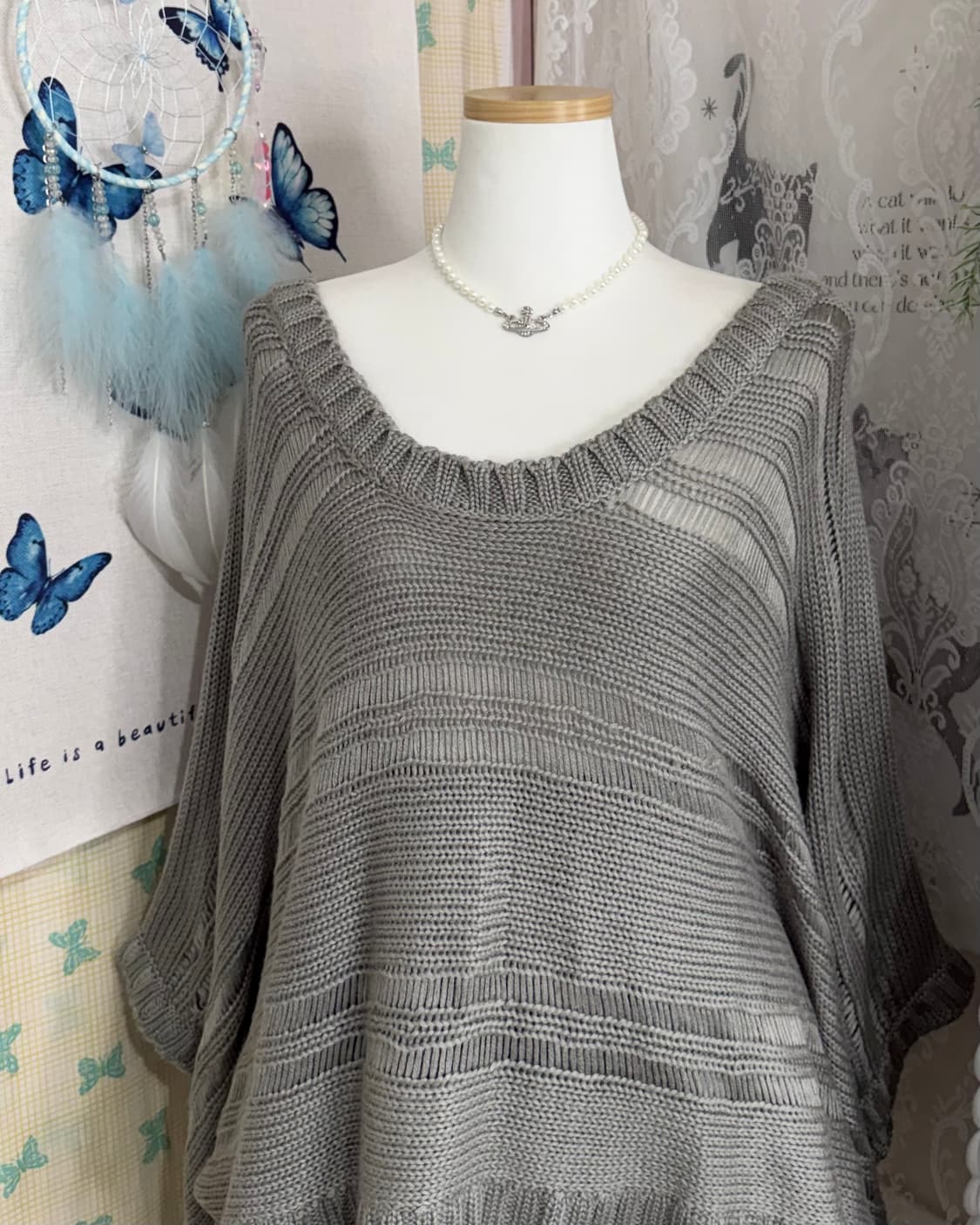 그레이 스트라이프 오버핏 니트 상품이미지7