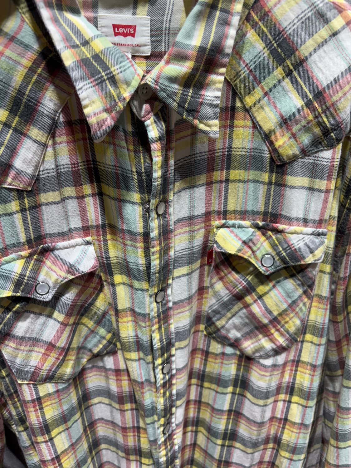 L 리바이스 웨스턴 투포켓 옐로우 체크셔츠 상품이미지4