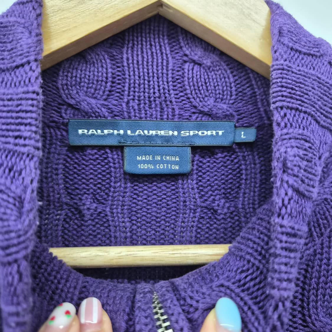 폴로 랄프로렌 퍼플 꽈배기 니트 집업 남성 L 상품이미지4
