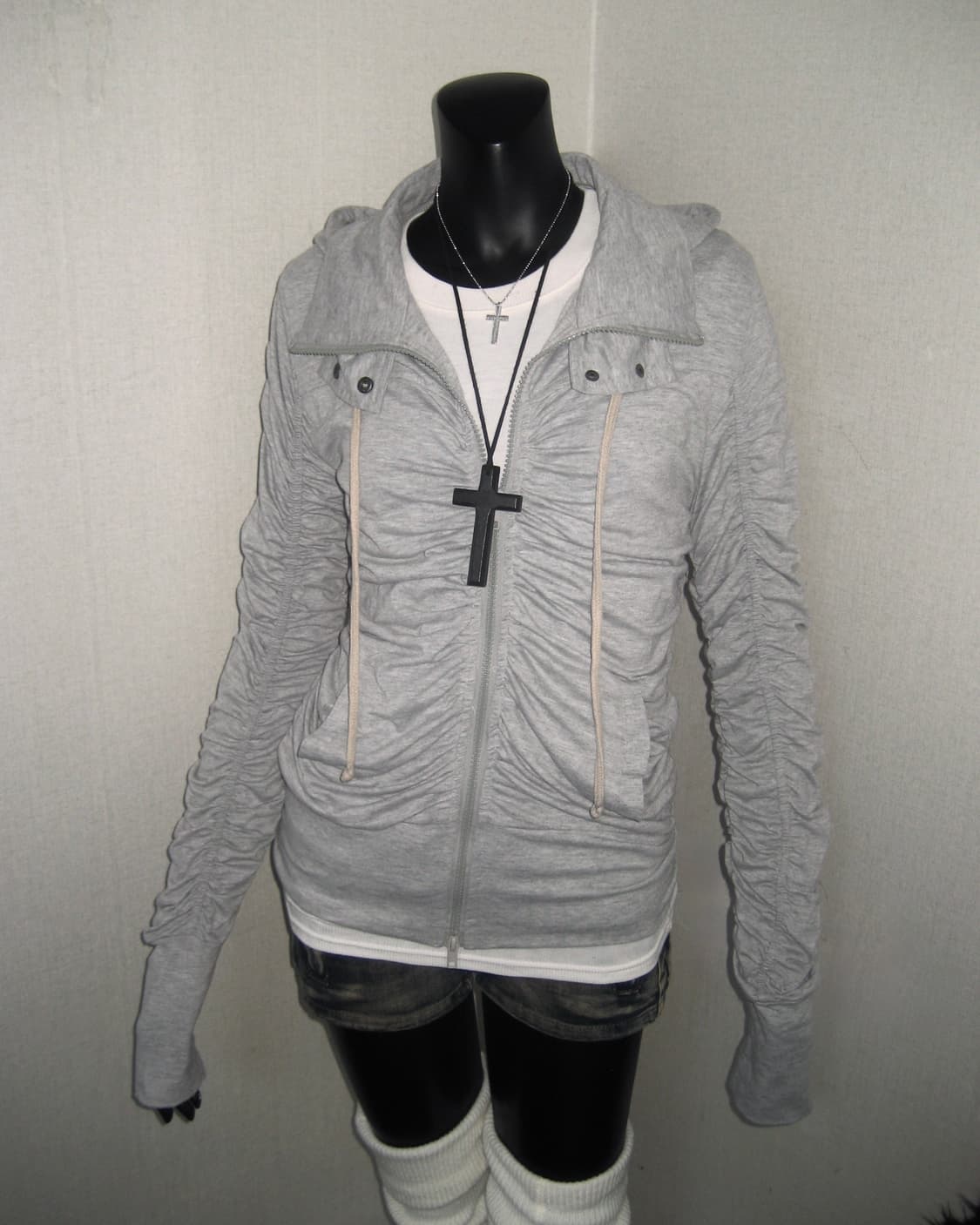 그레이 셔링 하이넥 후드집업 상품이미지8