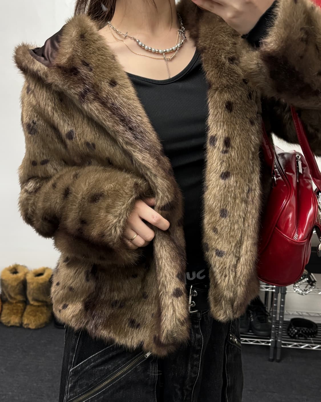 올드 빈티지 레오파드 퍼 후드 자켓 상품이미지1