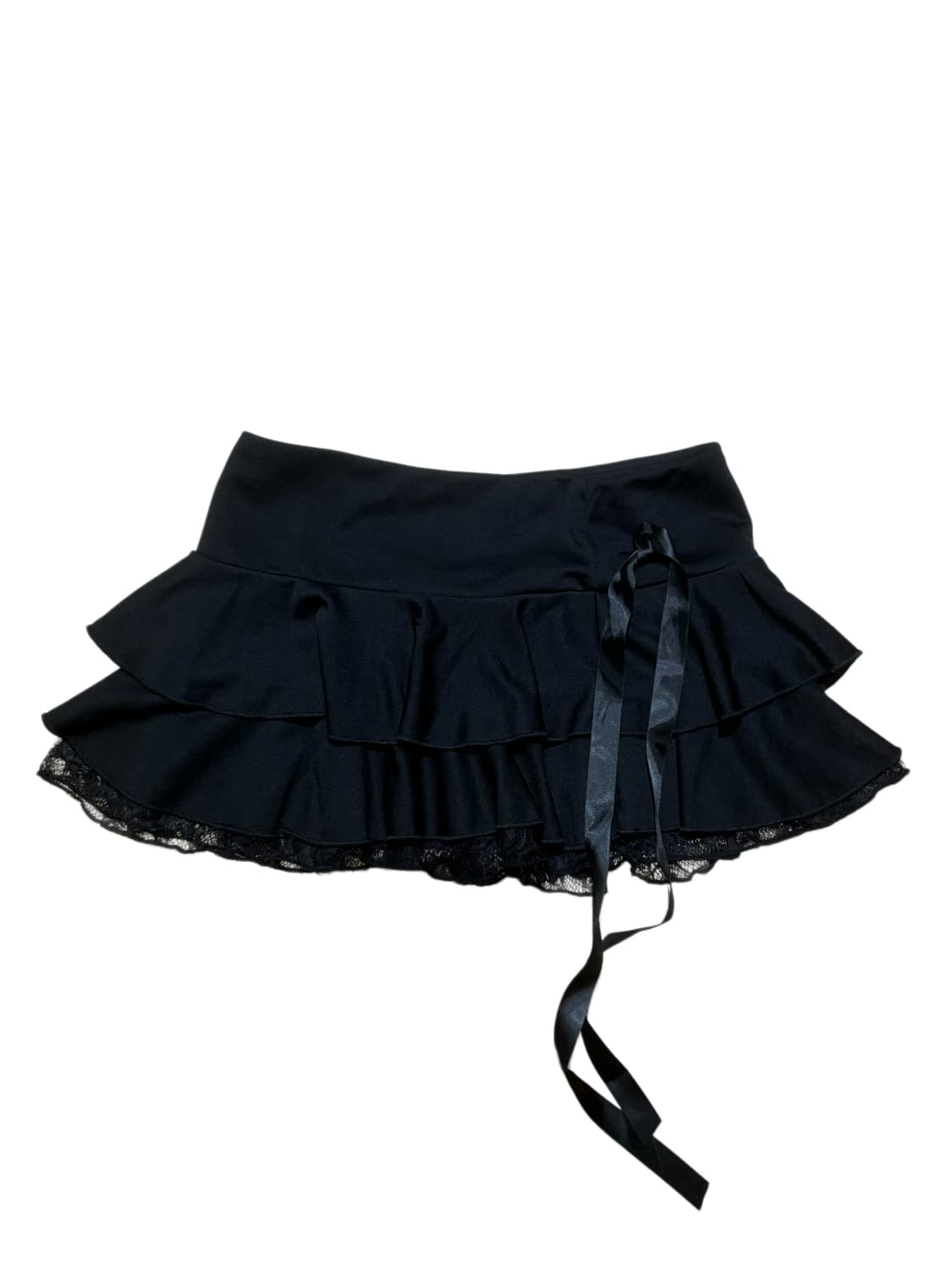 레이스 리본 캉캉 플레어 미니 로우 스커트 상품이미지1