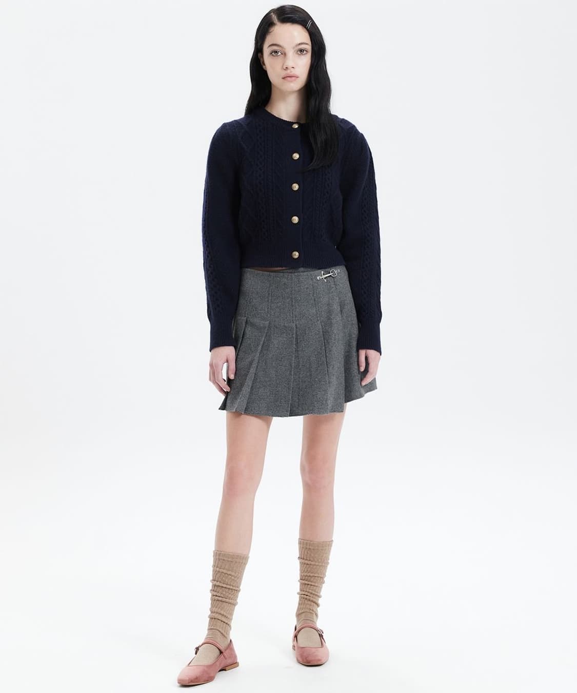 해바이해킴 슈퍼파인울 케이블 니트 가디건 S 네이비 상품이미지1