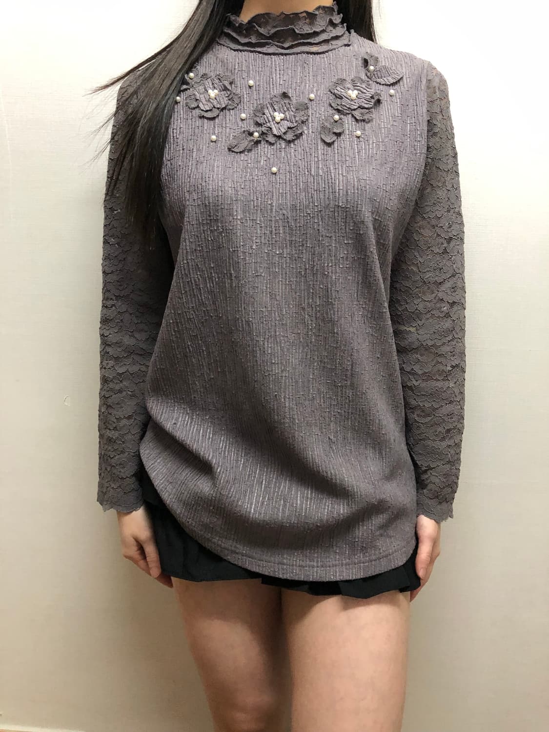 빈티지 퍼플 그레이 플라워 탑 상품이미지1