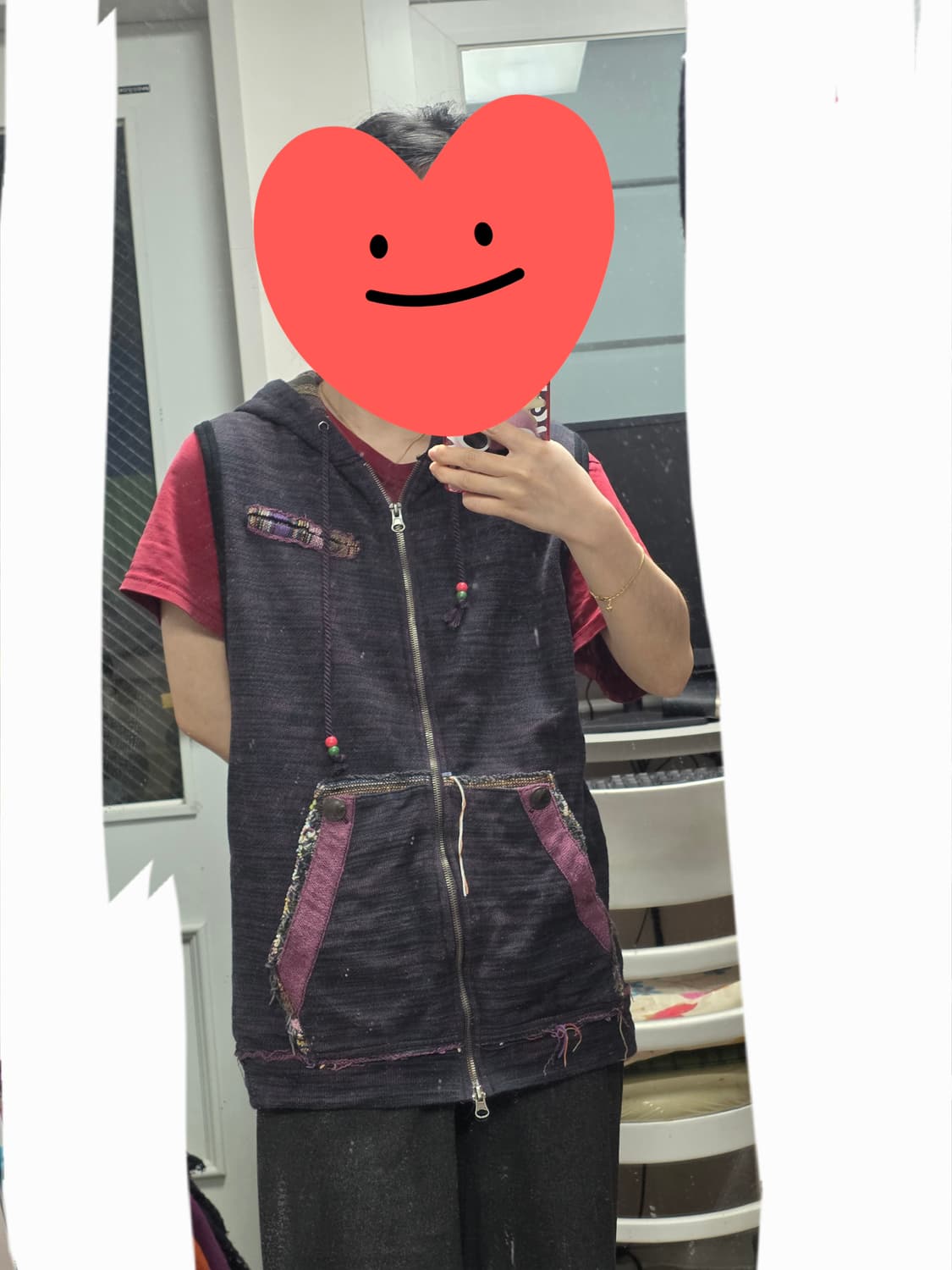 파워투더피플 일본빈티지)에스닉 히피 90s00s 모리걸 아메카지 후드조끼 상품이미지3