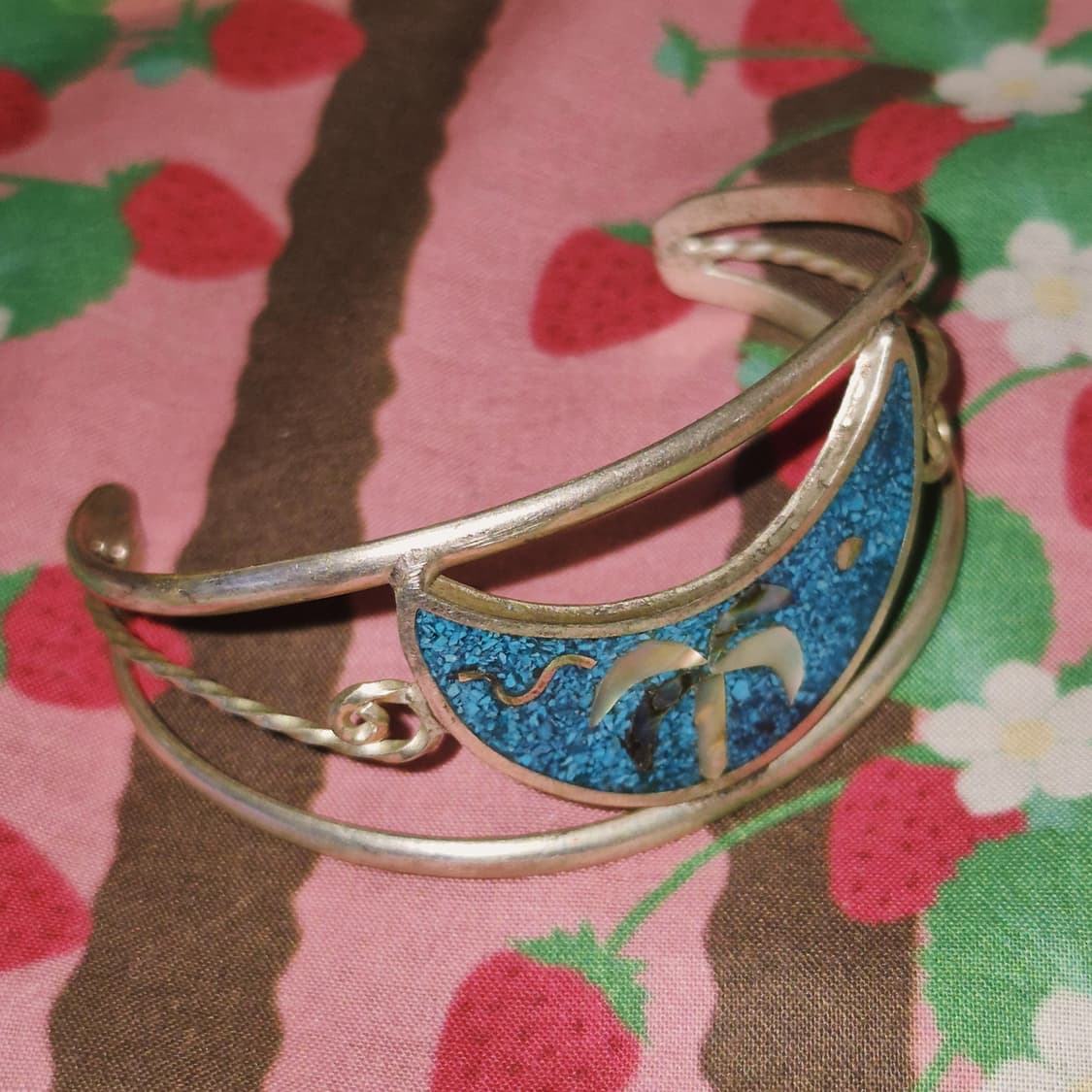 80s 멕시코 알파카 초승달 자개&터키석 뱅글 상품이미지7