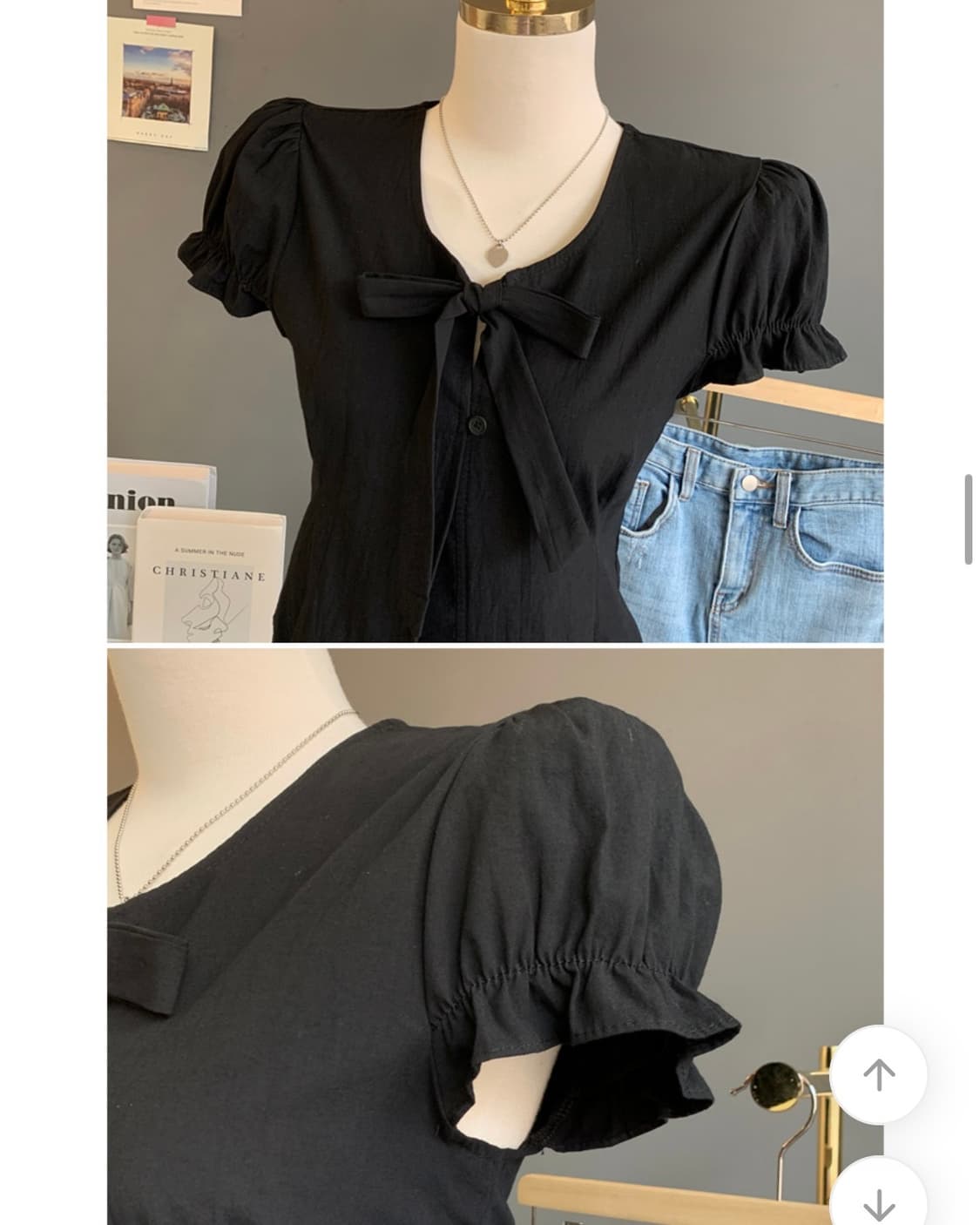 에이블리 퍼프반팔블라우스 검정 상품이미지2