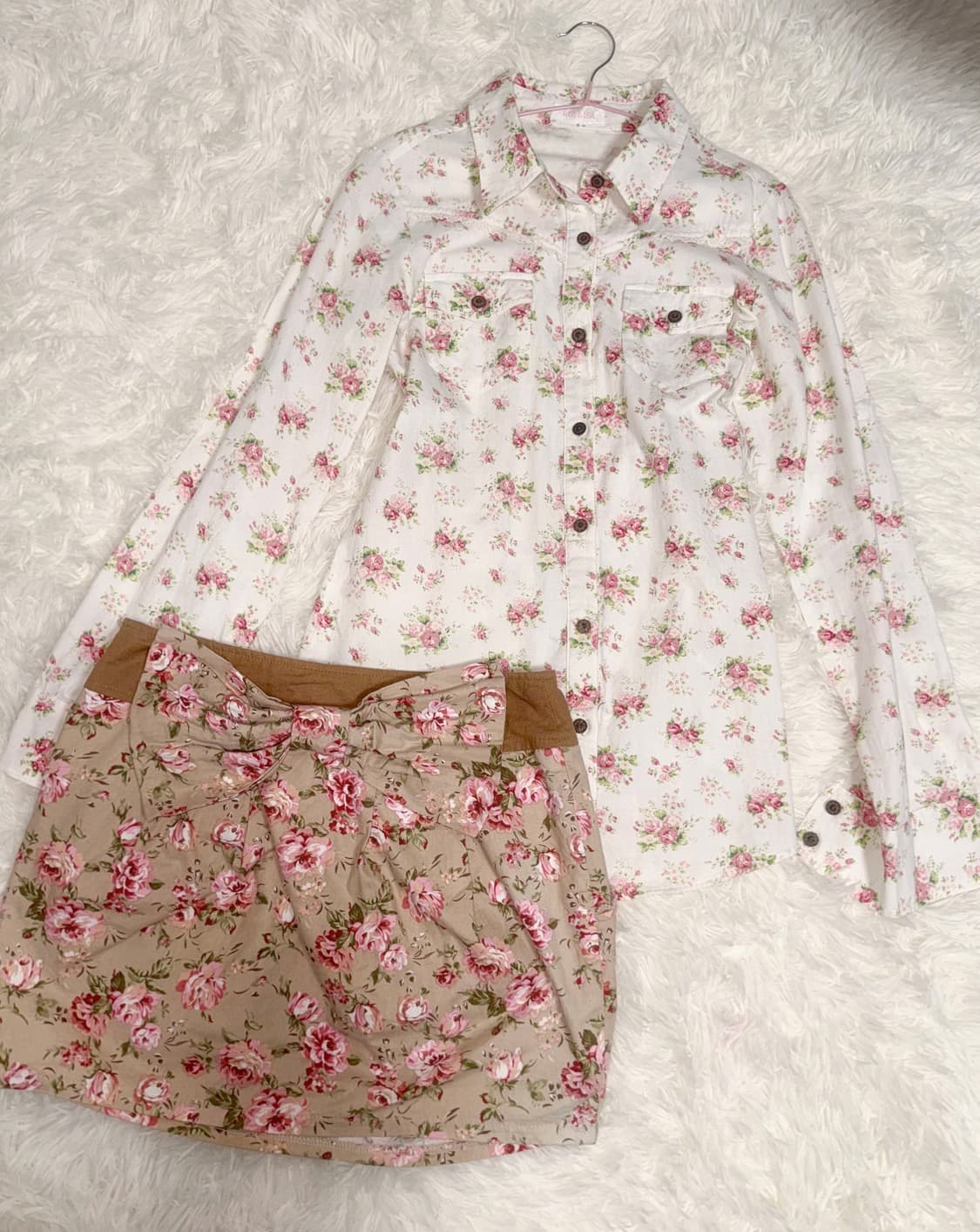 리즈리사 플로럴 셔츠 왕리본 스커트 세트 큐롯 라떼갸루 히메갸루 오네갸루 상품이미지1