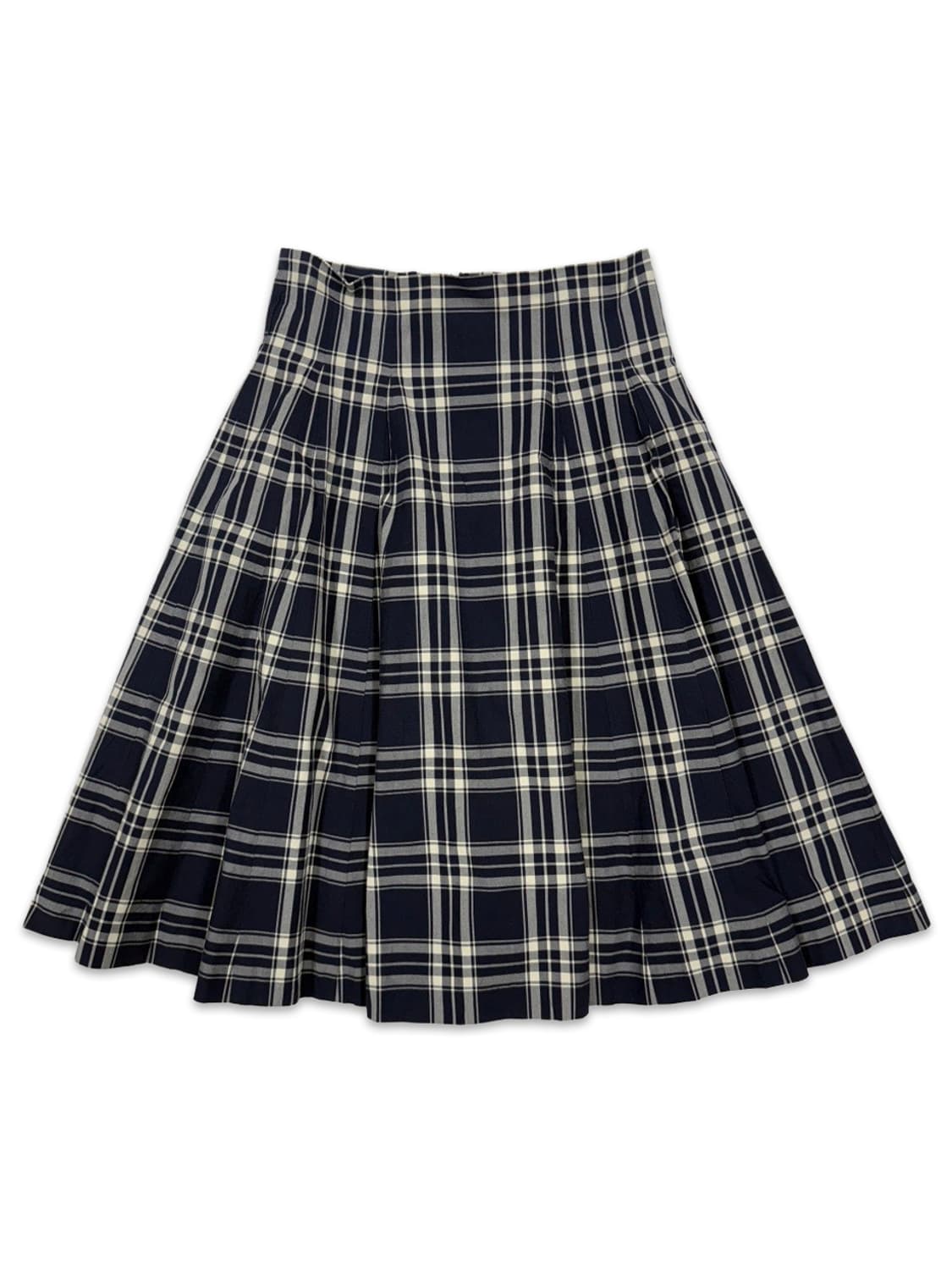 빈티지 네이비 체크 모리 플레어 미디 스커트 상품이미지1