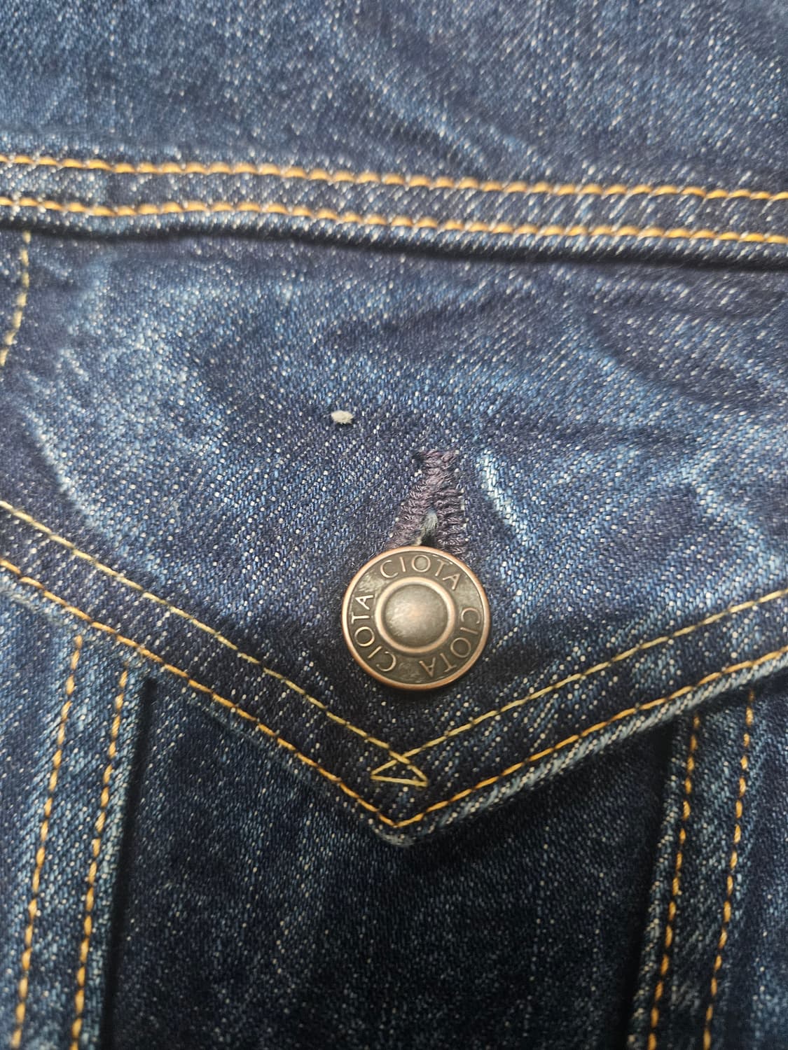 시오타 4 pocket 데님 자켓 Dark blue damaged 상품이미지4