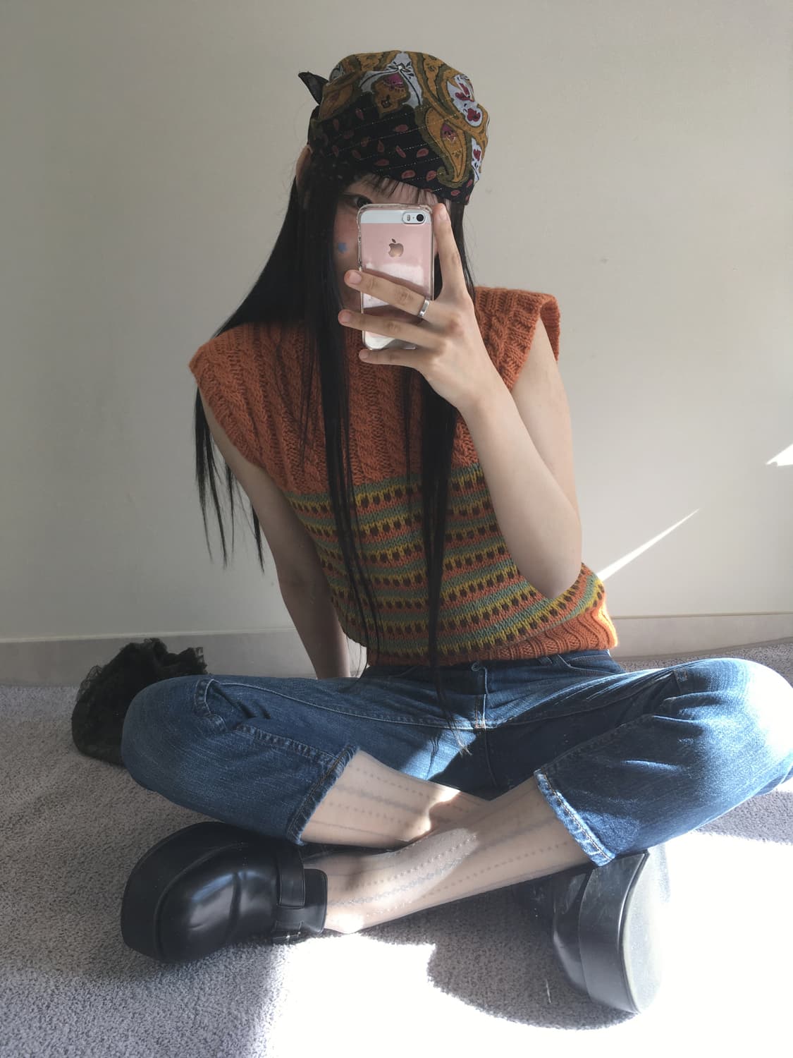 vintage cable stripe mix vest terracotta 상품이미지4