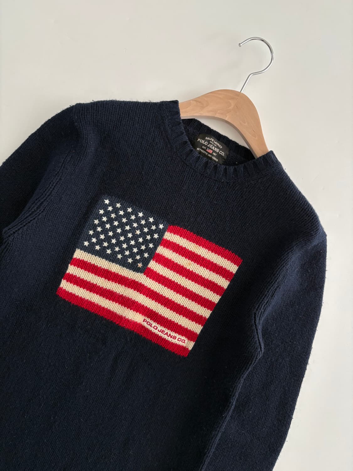 Polo 폴로 랄프로렌 진스 네이비 컬러 성조기 로고 니트 상품이미지4