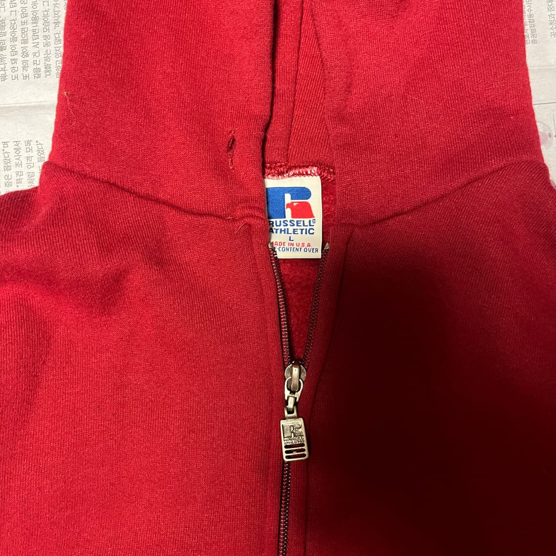[L] 90s USA 빈티지 러셀 후드집업 레드와인 상품이미지2