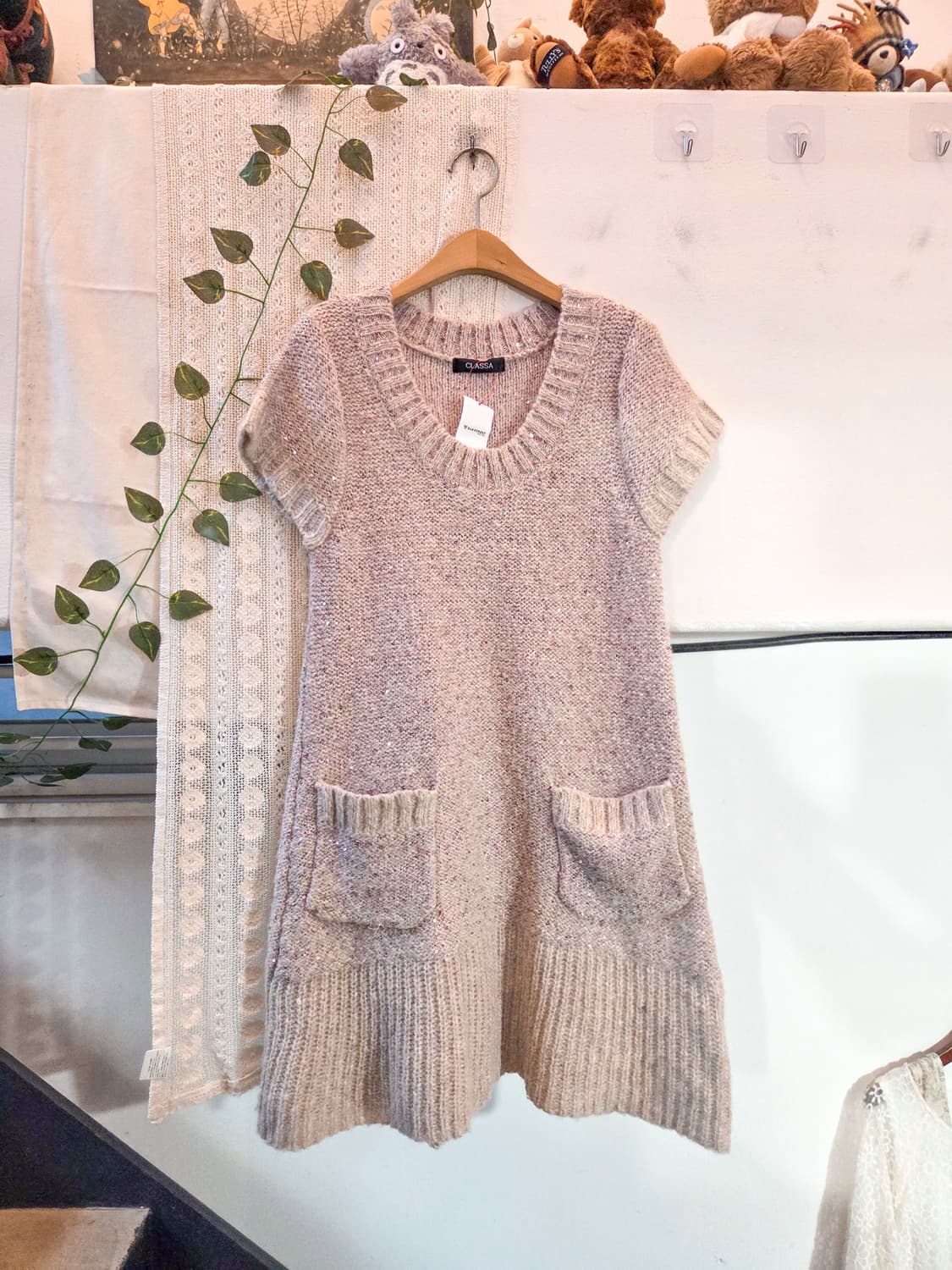 핑크 반팔 니트 원피스 상품이미지1