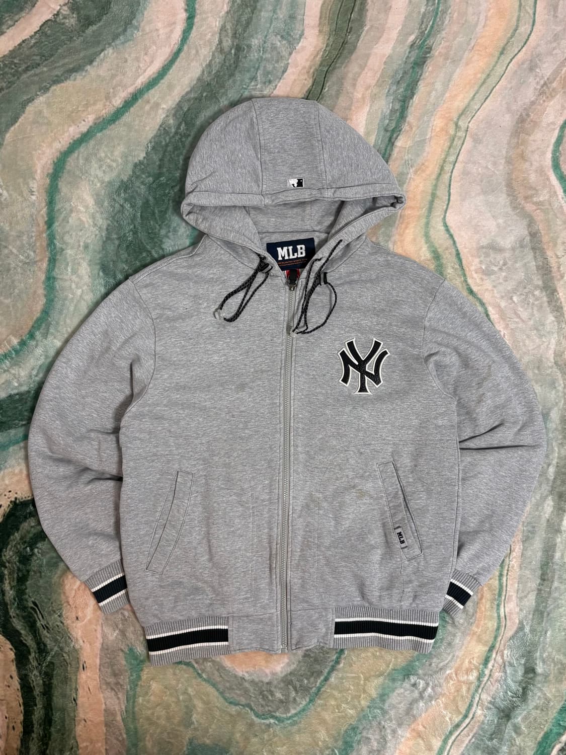 MLB 뉴욕 양키스 레더 자수패치 후드집업 상품이미지1