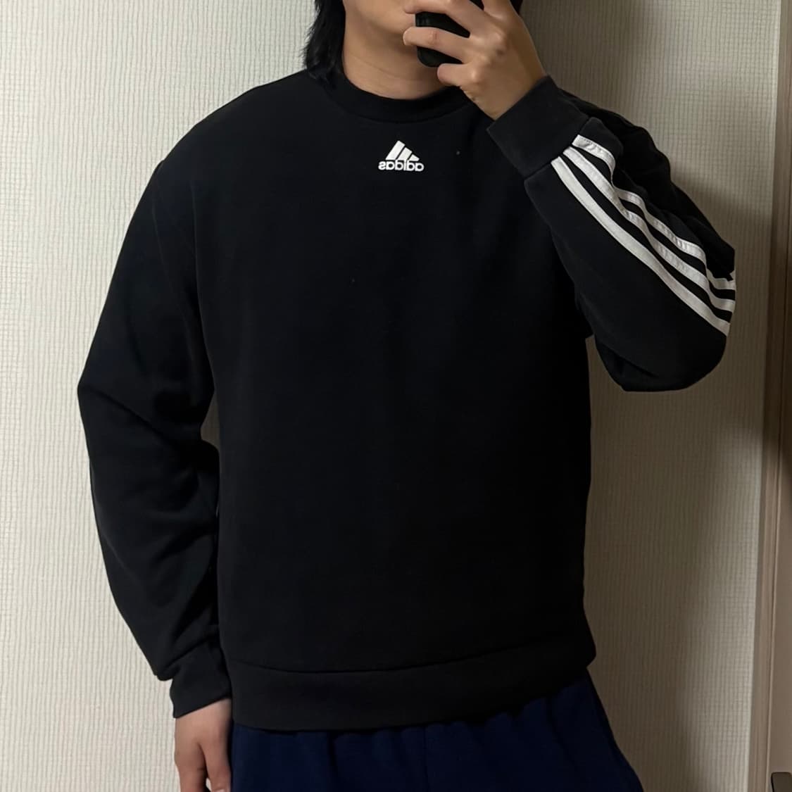 정품 아디다스 삼선 백 스트라이프 긴팔 크루 맨투맨 블랙 상품이미지1