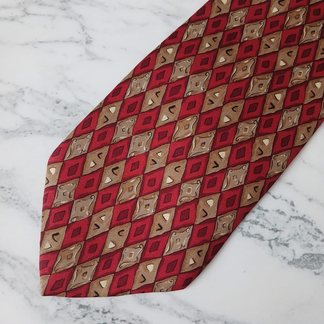 발렌티노 실크 레드 기하학 패턴 넥타이 9.5cm A+등급 E877 상품이미지6