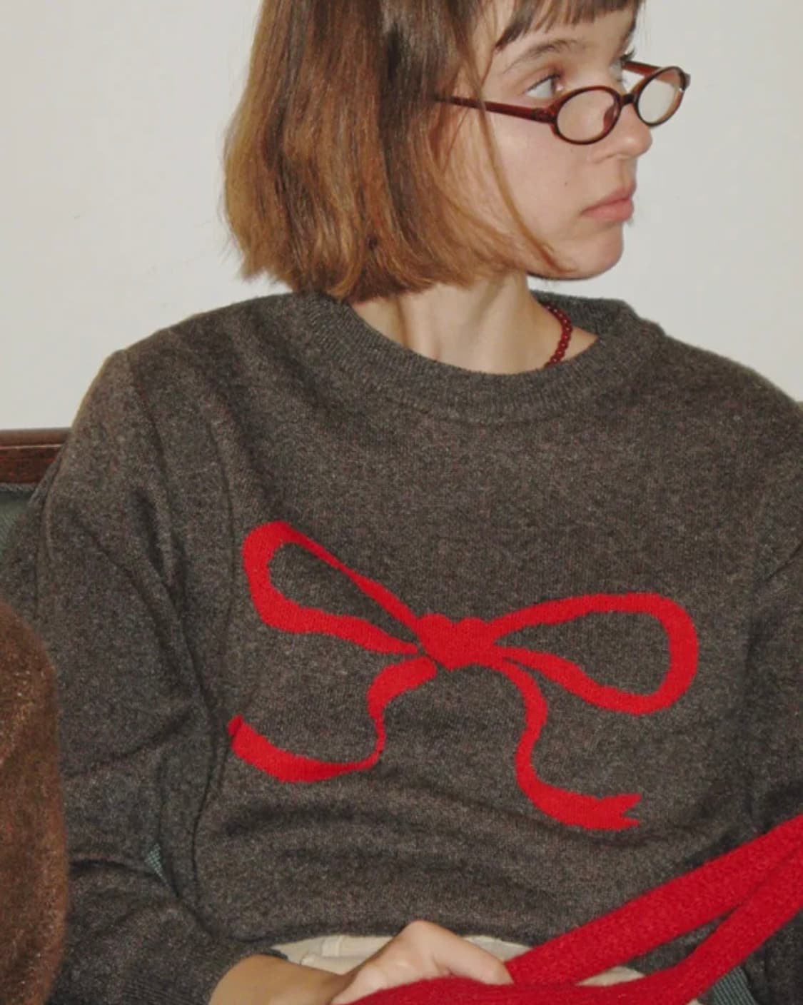 론론 하트 리본 니트 브라운 상품이미지1