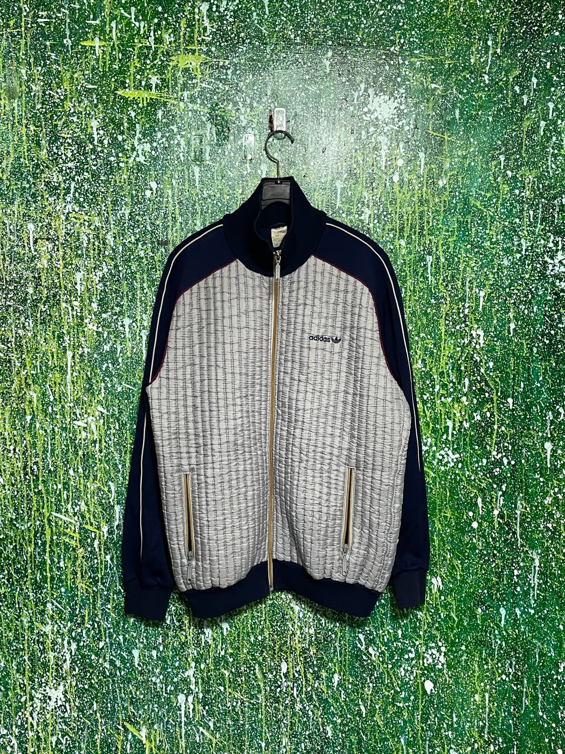 80s 아디다스 퀼팅 패딩 져지 집업 스카이블루 네이비 자켓 XL 상품이미지5
