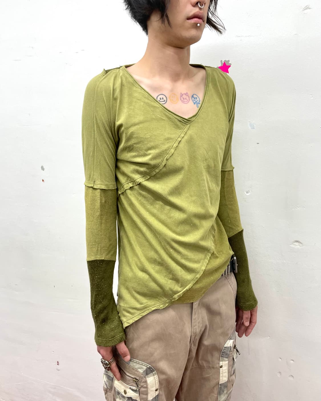 Patchwork Green Rough Long Sleeve 상품이미지3