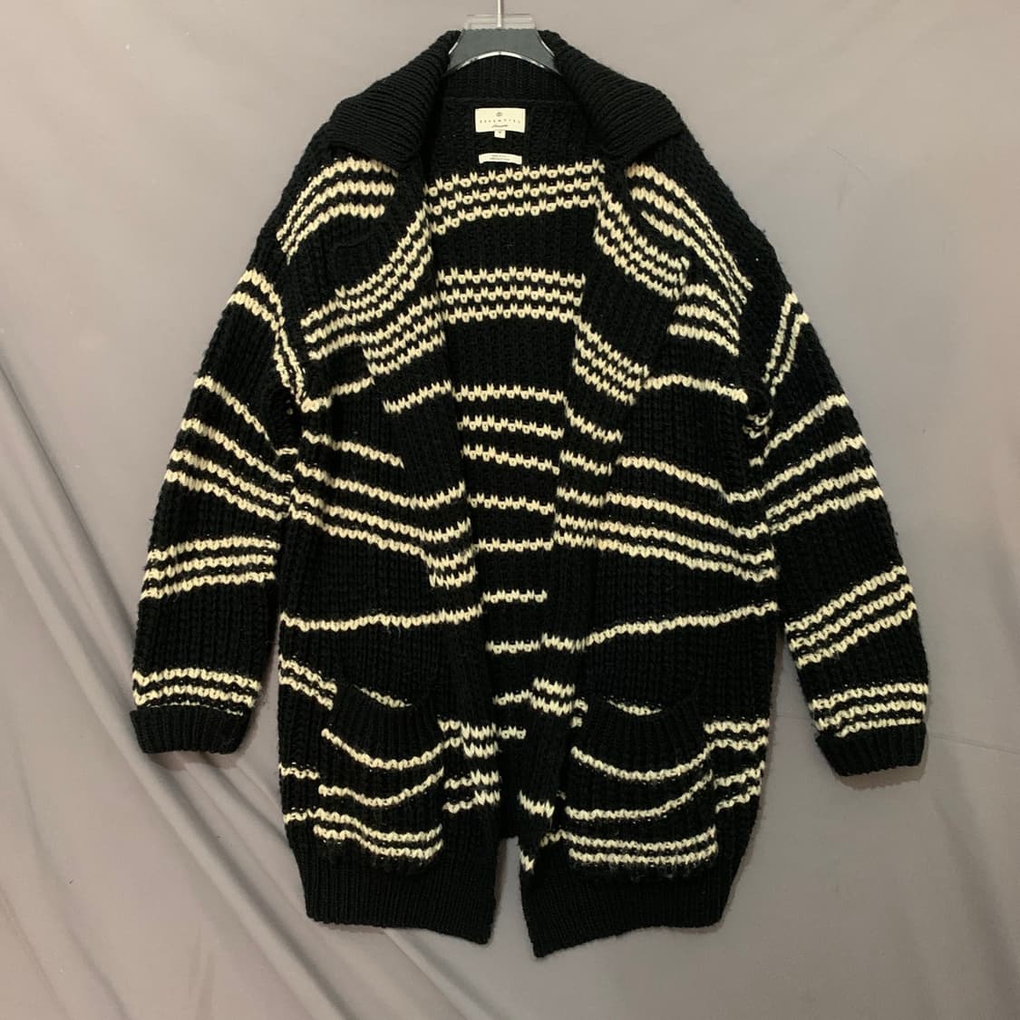 M 에센셜 앤트워프 이태리 스트라이프 오픈 카라 롱 니트 가디건 상품이미지1