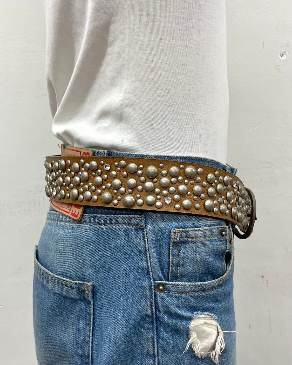 Hard Stud Cubic Brown Western Belt  상품이미지4