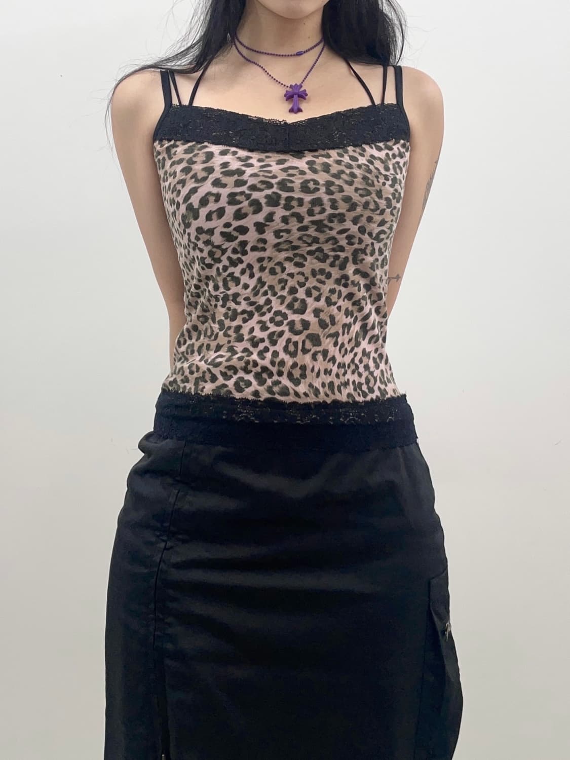 Leopard Pink Black Lace Sleeveless 상품이미지2