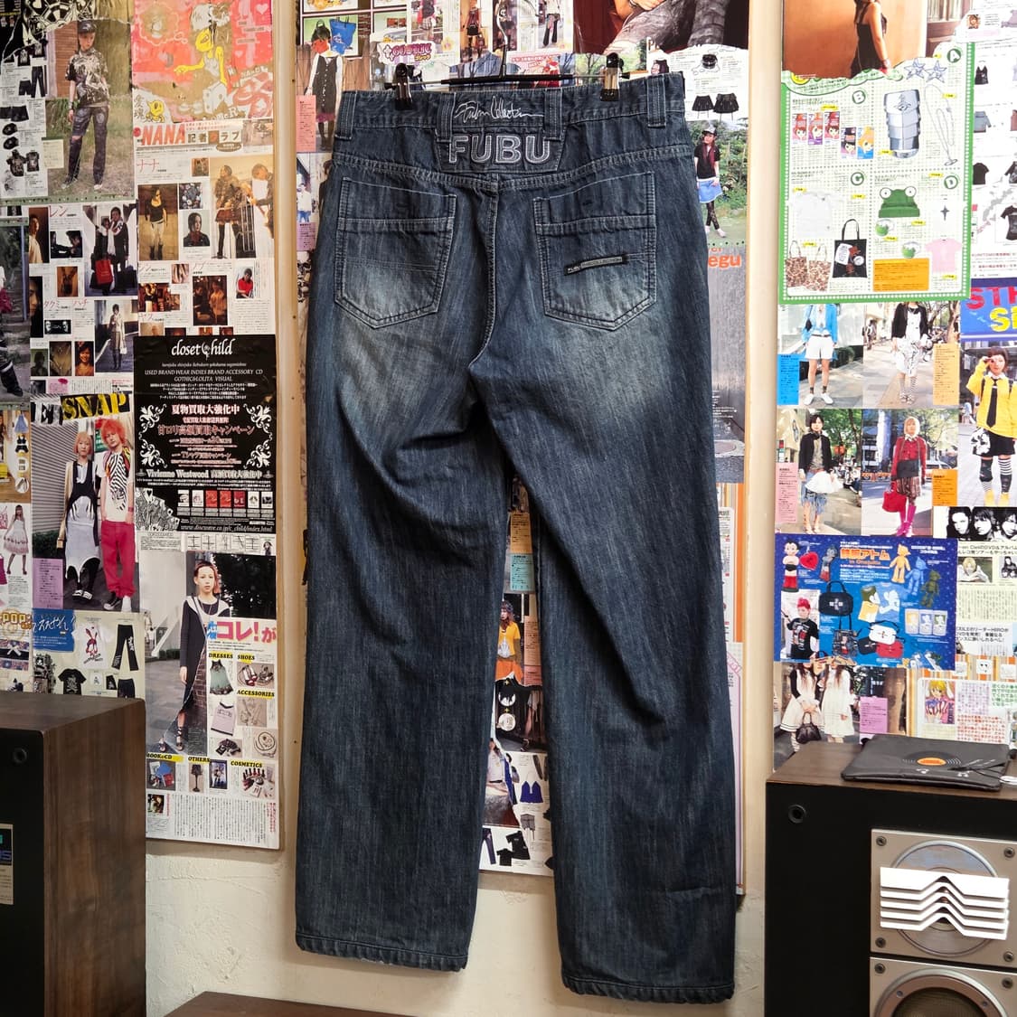 후부 진청 워싱 패치 와이드 데님 팬츠  상품이미지5