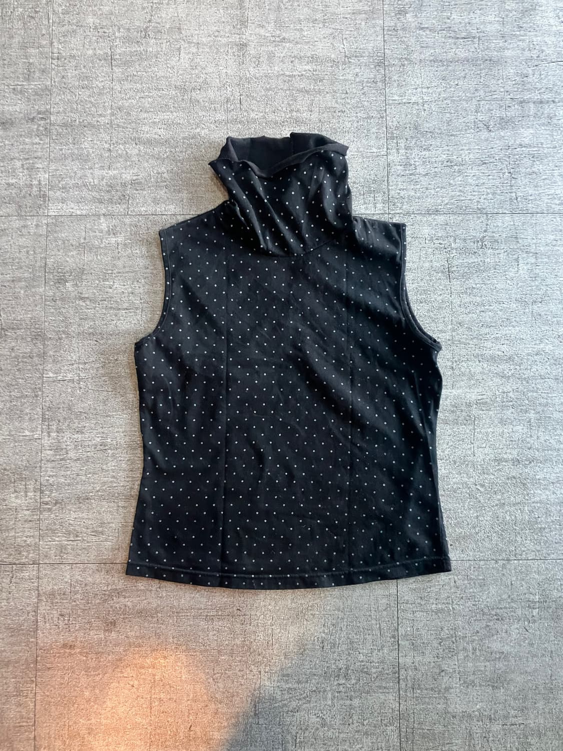 일본 Hudson 하구미모리걸 도트땡땡이 모크넥 레이어드 슬리브리스탑 상품이미지1