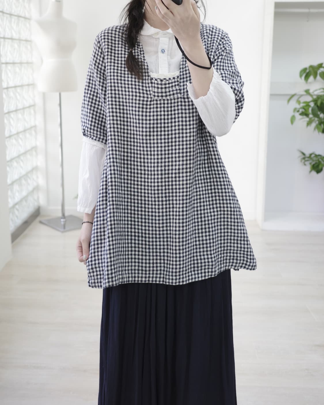  Check square neck blouse 상품이미지1