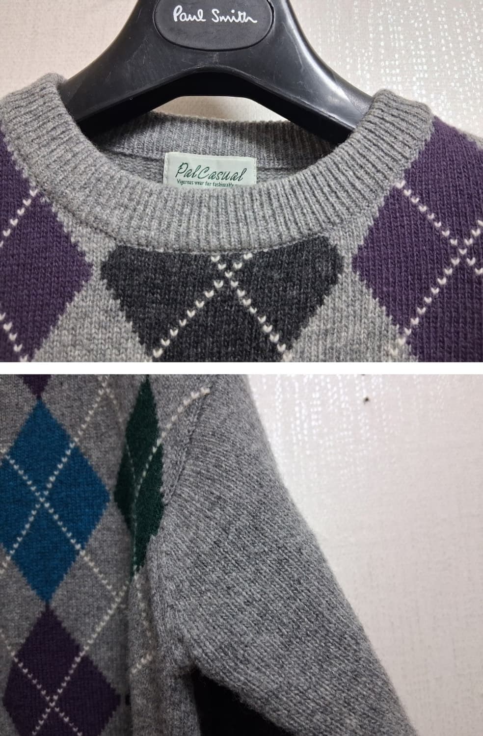 일본빈티지 Pal Casual 남성 순모 울 아가일울니트남성100  L  상품이미지3