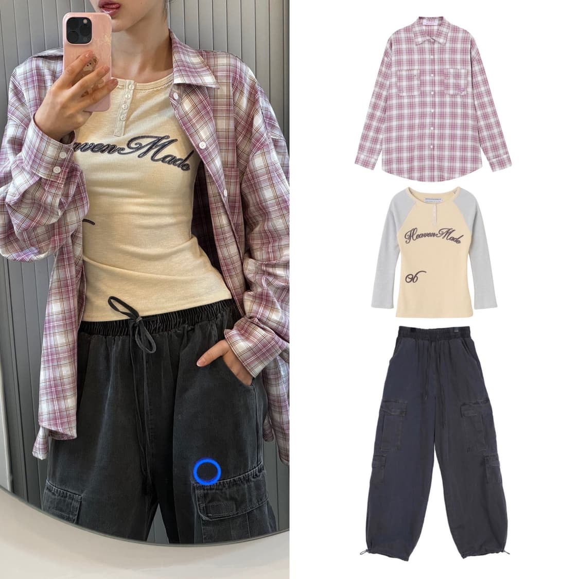 S 셋업이엑스이 카리나 다니엘 착용 셔츠 OVER CHECK SHIRT  상품이미지4