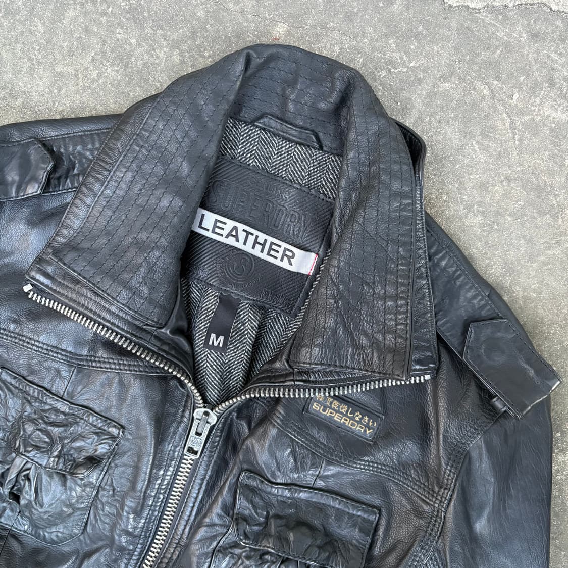 슈퍼드라이 라이언 바이커 블랙 레더 모토 자켓 상품이미지5